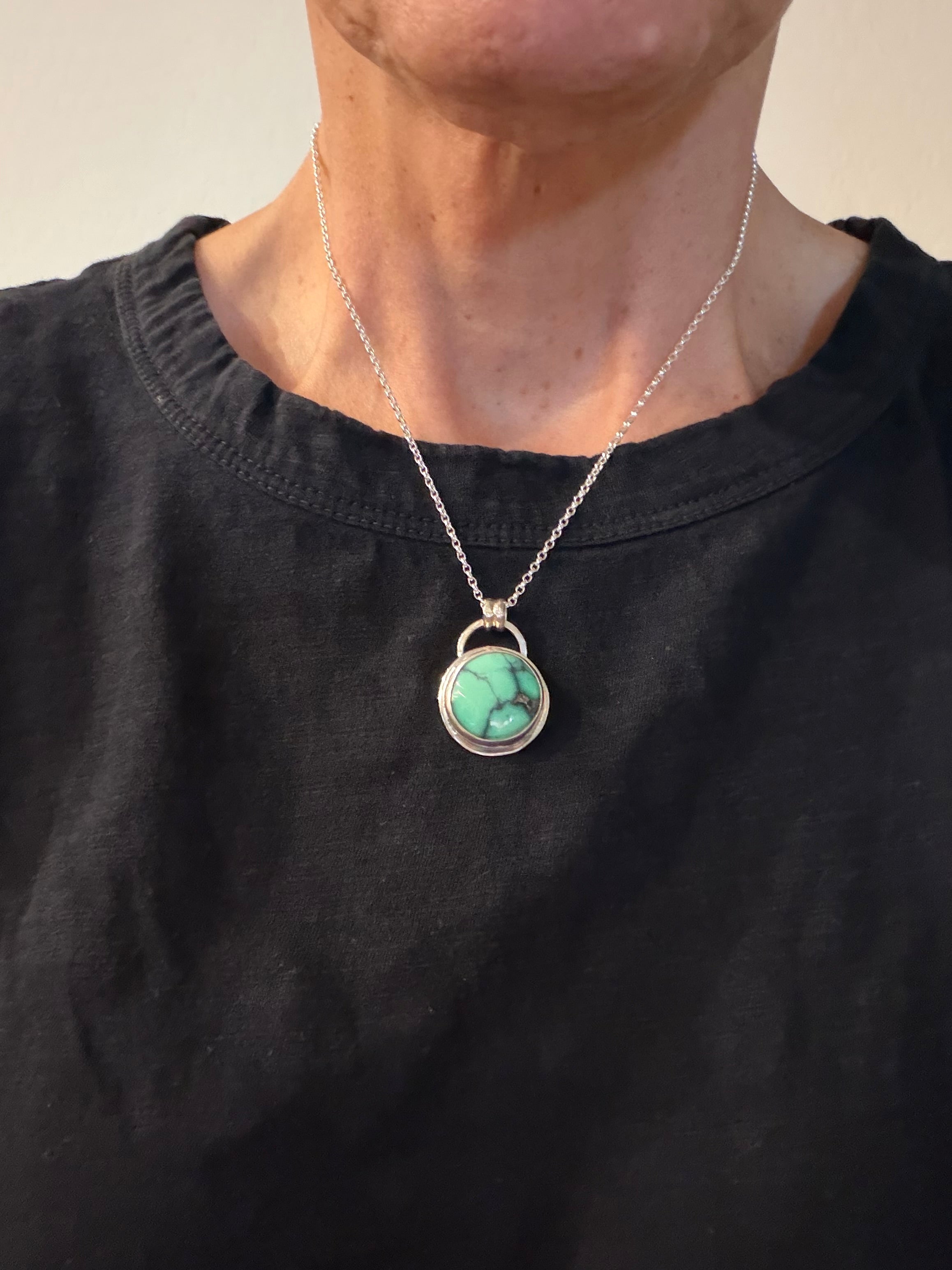 "NEW" Persian Variscite Pendant and Italian Sterling Silver Ball Chain Necklace