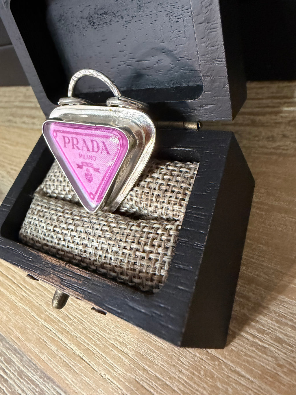 "New" Funky & Fun Pink Prada Milano Triangle Pendant - Set in .925 Sterling Silver!