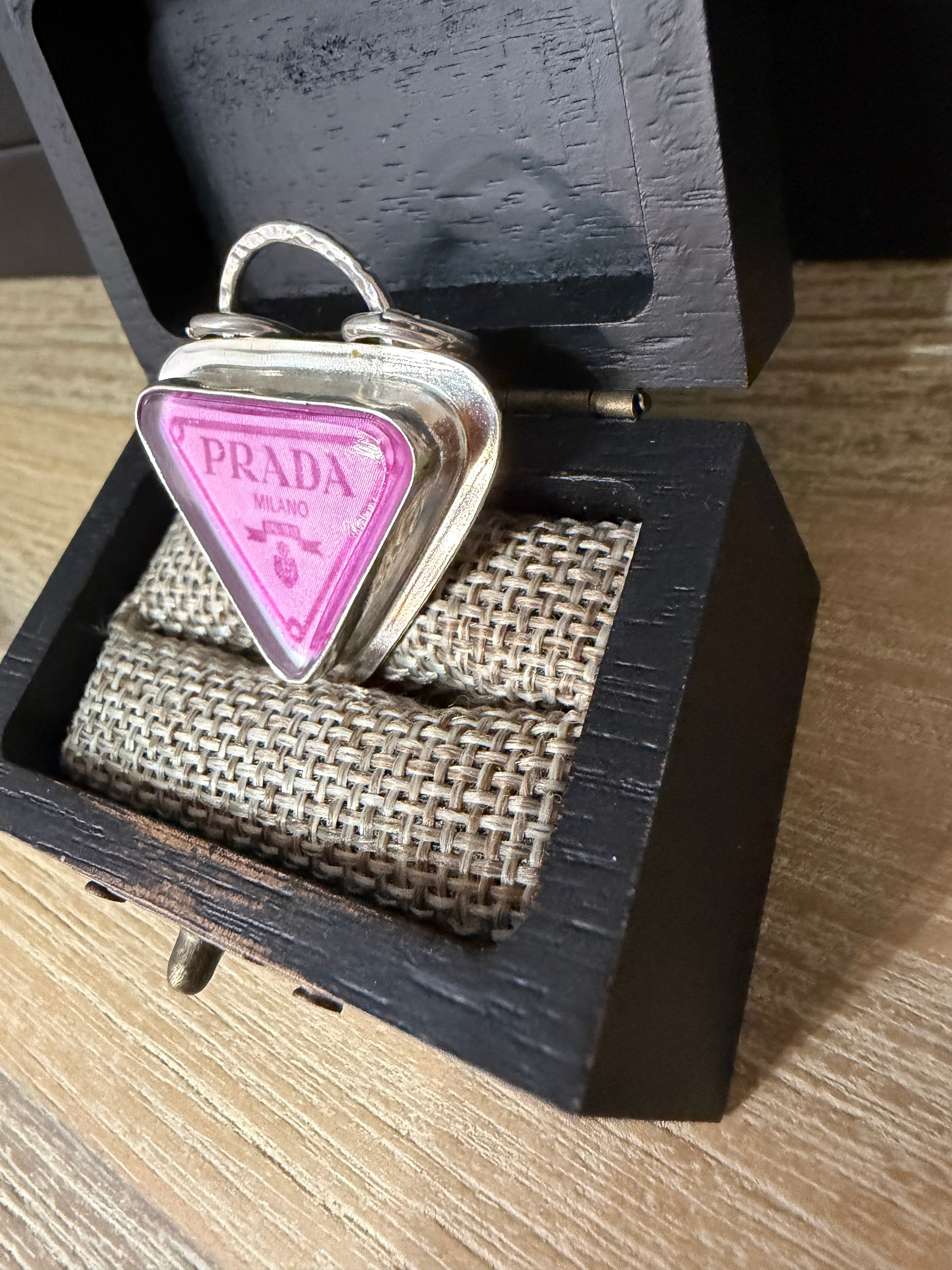 "New" Funky & Fun Pink Prada Milano Triangle Pendant - Set in .925 Sterling Silver!
