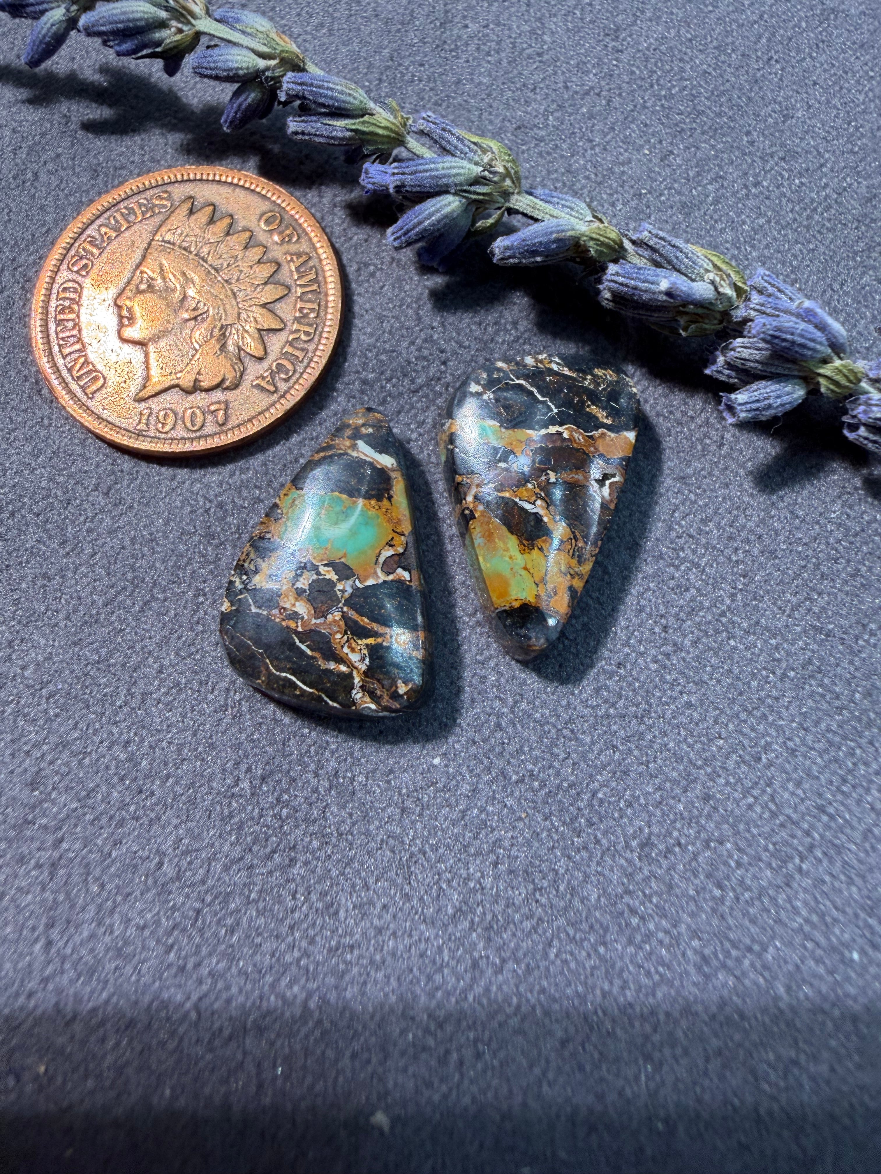 Beautiful Pair of BlackJack Turquoise Cabochons! On Sale!
