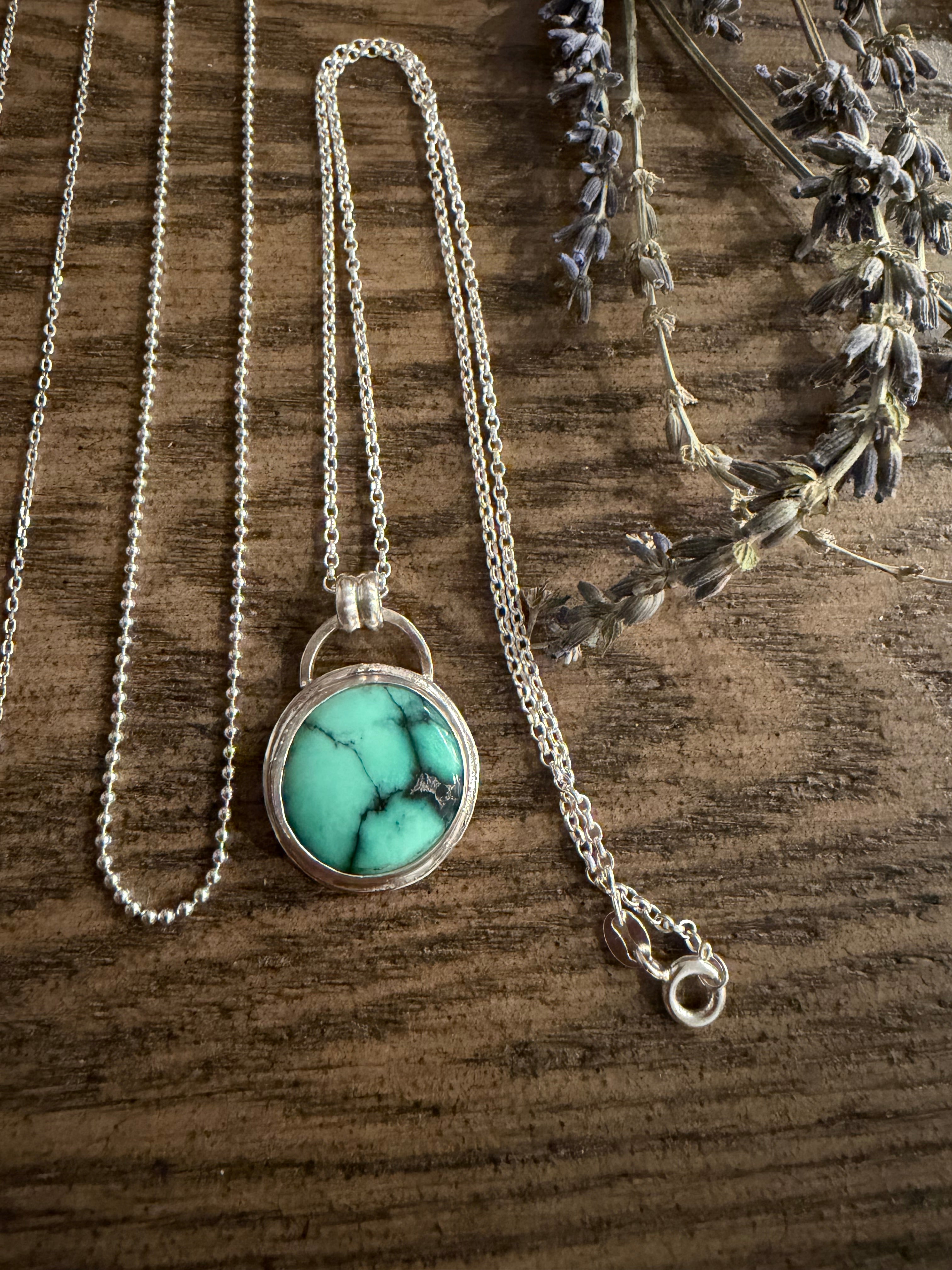 "NEW" Persian Variscite Pendant and Italian Sterling Silver Ball Chain Necklace