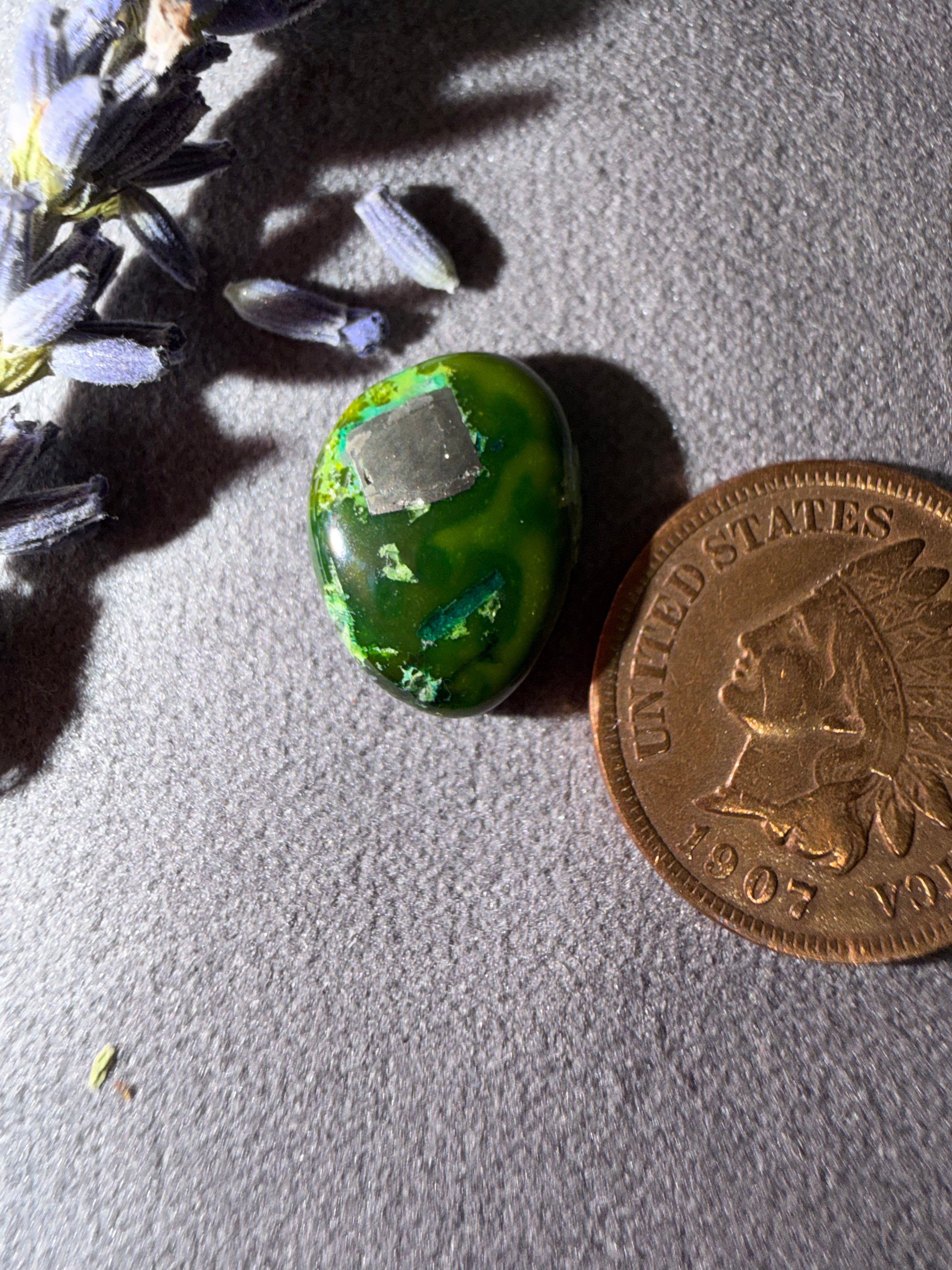 Did you see the Pyrite Inclusion in this one?   Sonoran Rio Verde Cabochon!