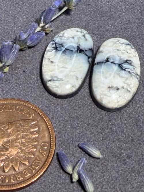 Beautiful Pair of Natural White River Variscite Cabs for Earrings!