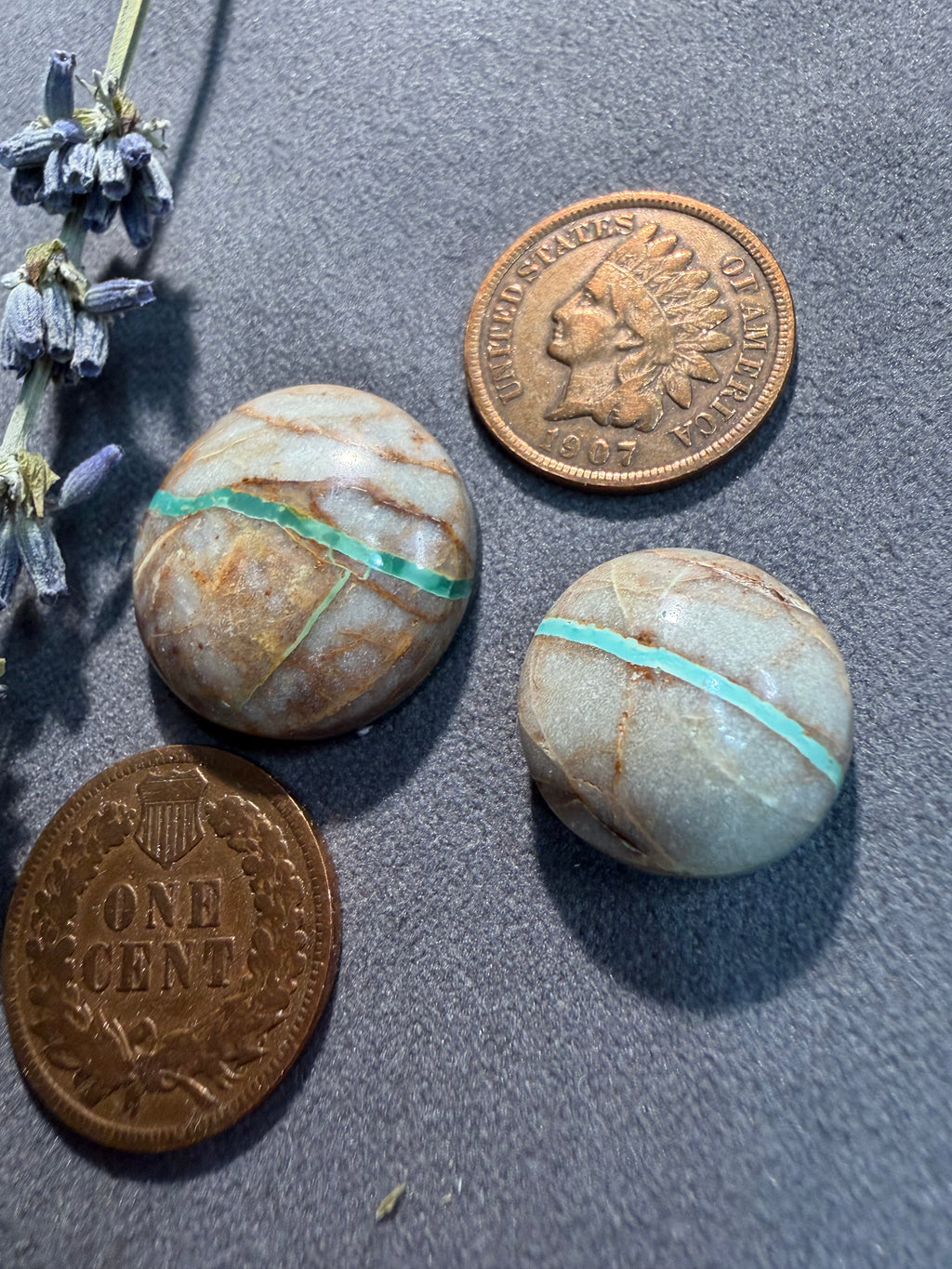 Royston Ribbon Turquoise Cabochon! Two Round Stones in this Sale!