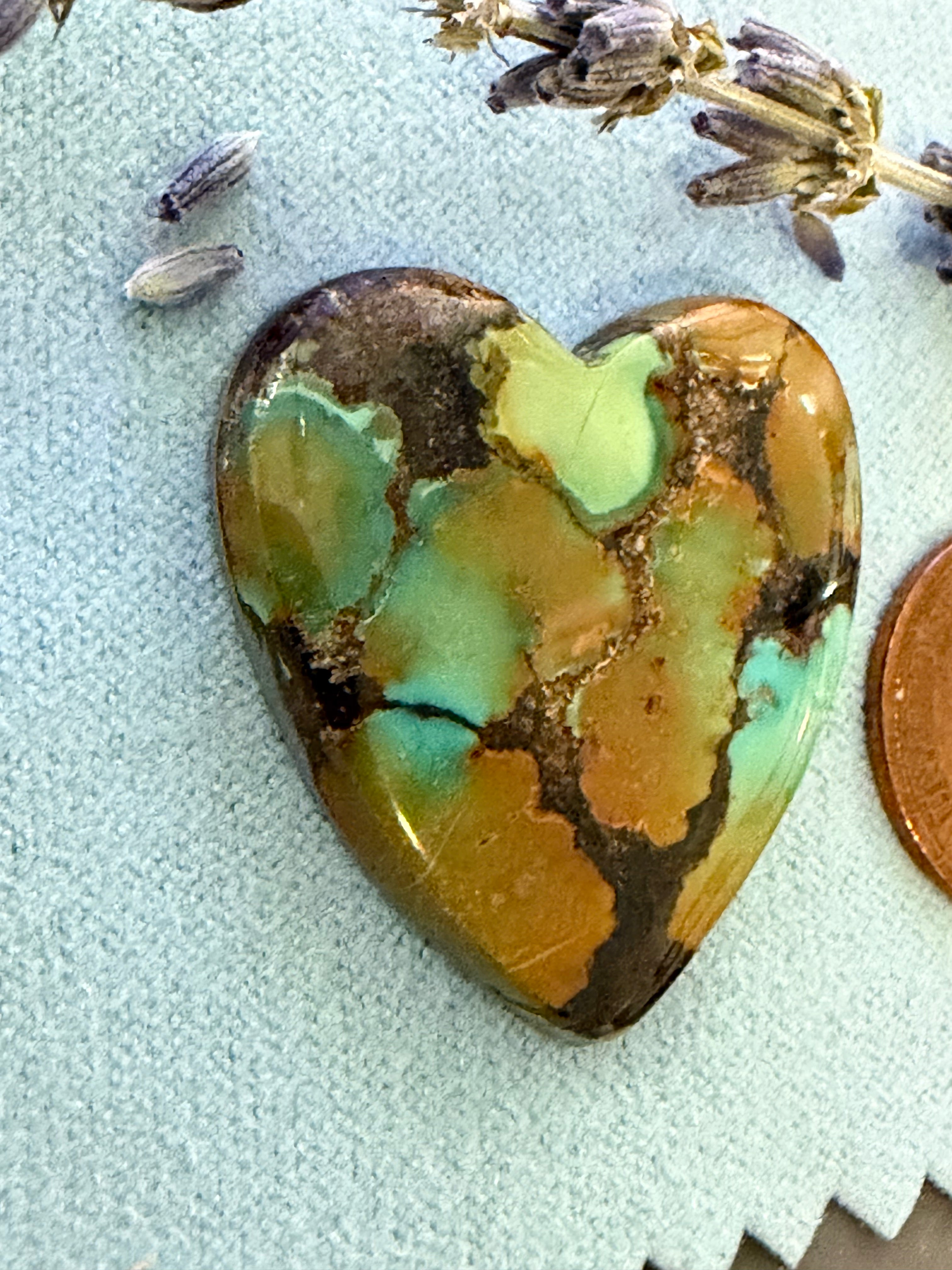 Eye Catching & Beautiful Heart-Shaped Polychrome Hubei Turquoise! On Sale!