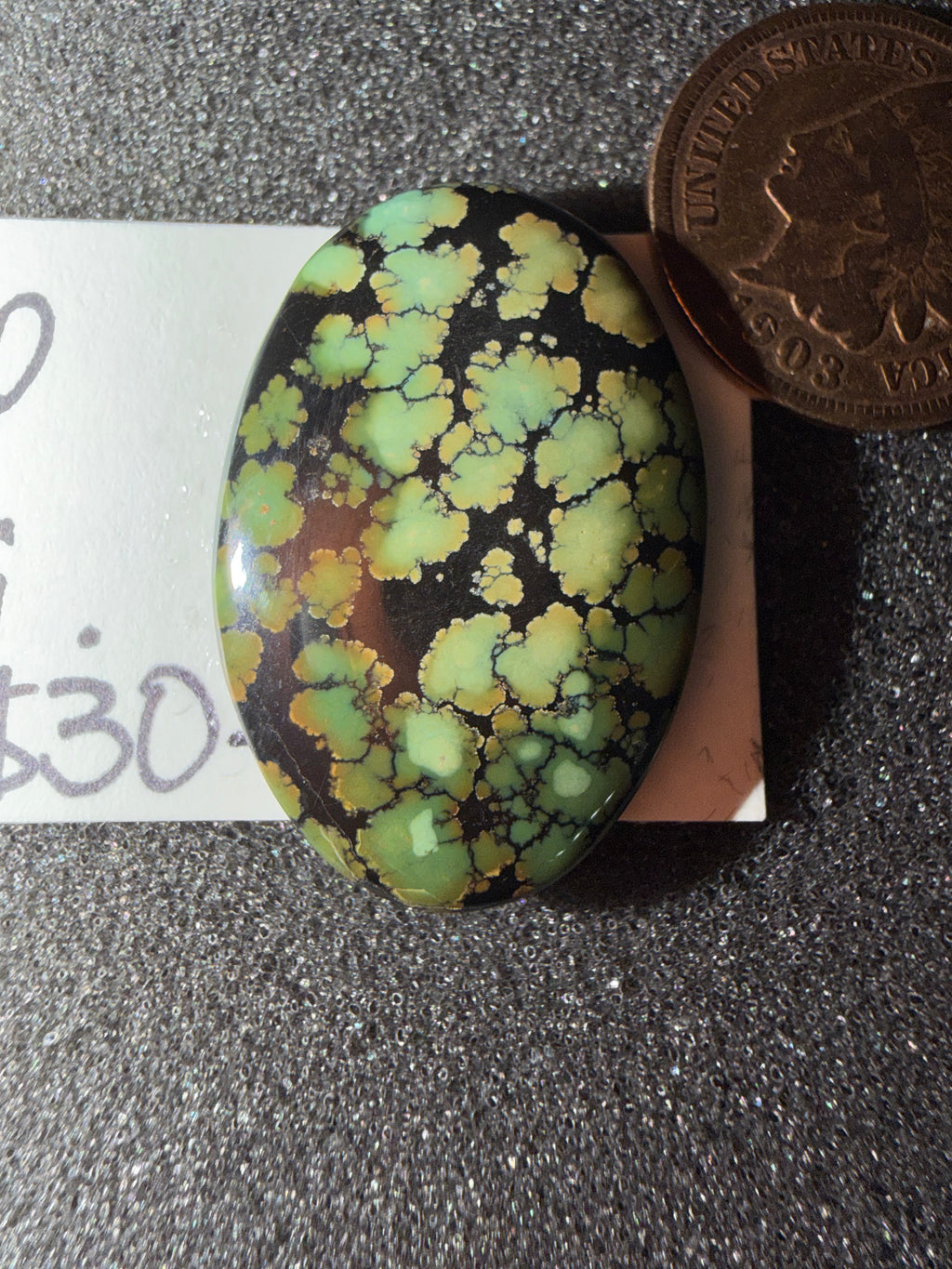 All The Greens!!  Polychrome Bamboo Mountain Turquoise Cabochon! On Sale!