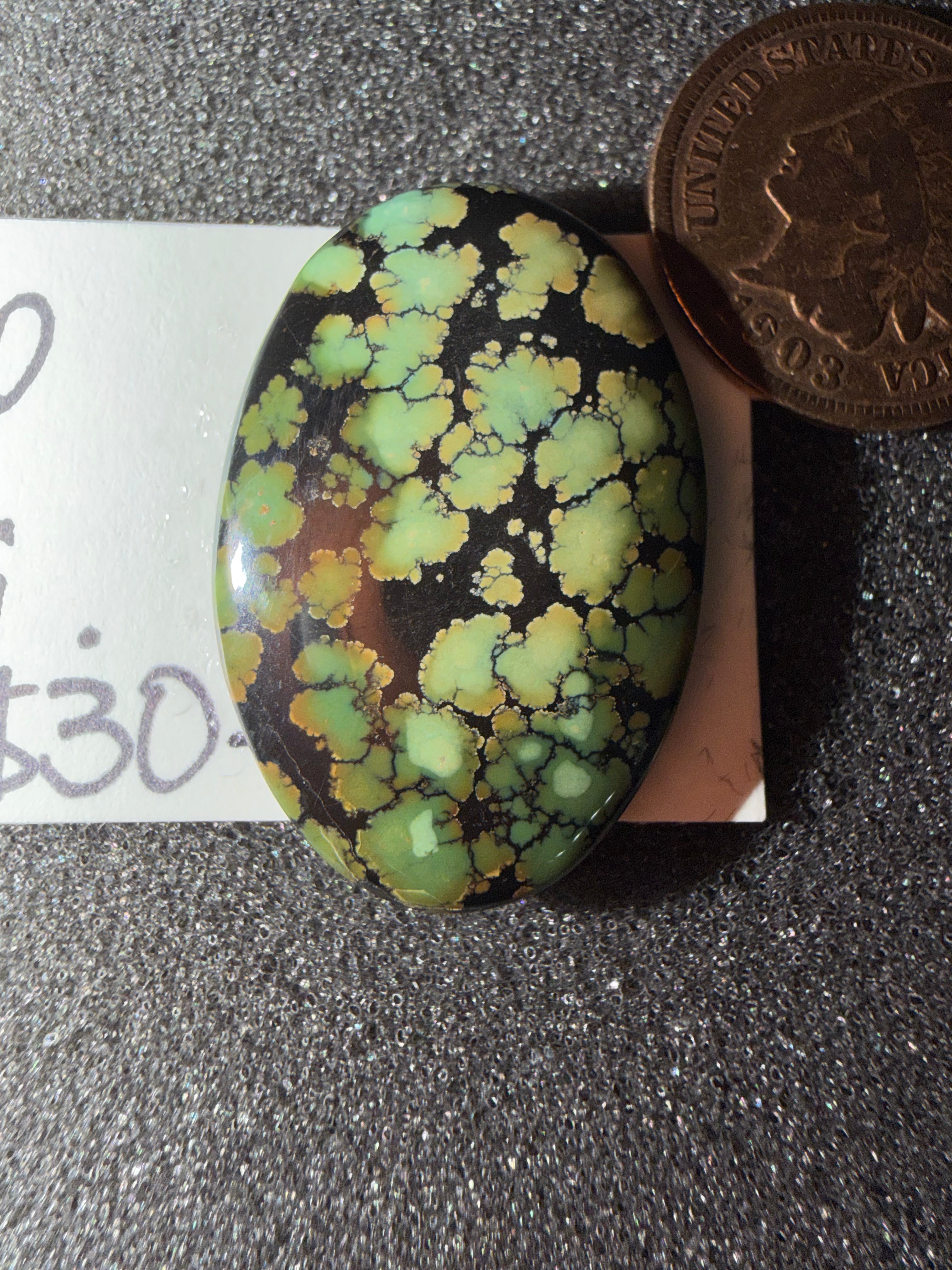 All The Greens!!  Polychrome Bamboo Mountain Turquoise Cabochon! On Sale!