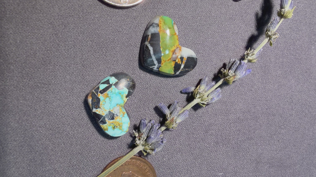 These Hearts are One of a Kind! "Natural Blue Moon" Turquoise! On Sale! Two Stones!