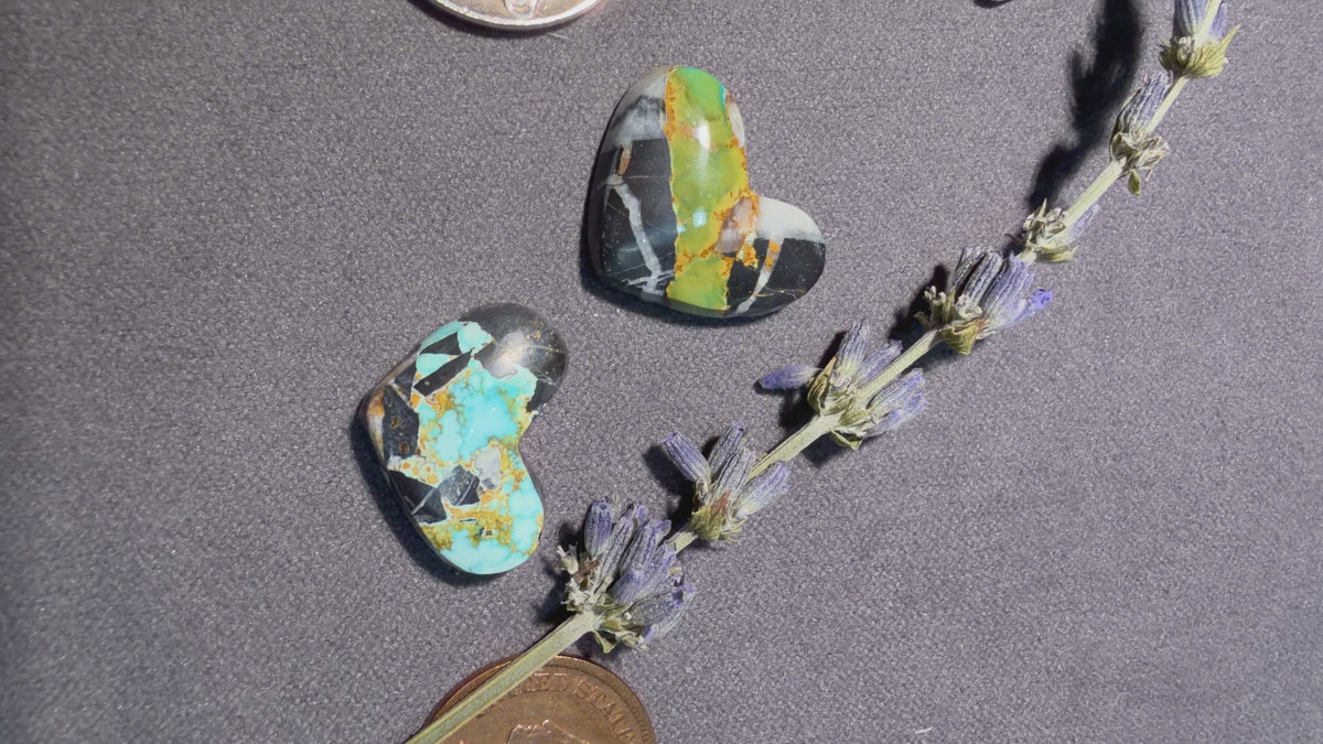 These Hearts are One of a Kind! "Natural Blue Moon" Turquoise! On Sale! Two Stones!